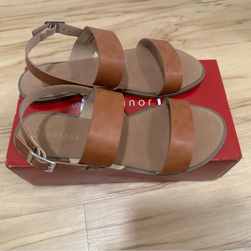 NEW Journee Collection Tan Sandals with Adjustable Ankle Strap